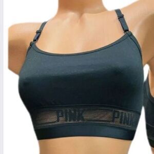 Victorias Secret Pink Cotton Racerback Unlined Crop Bralette bra black Small